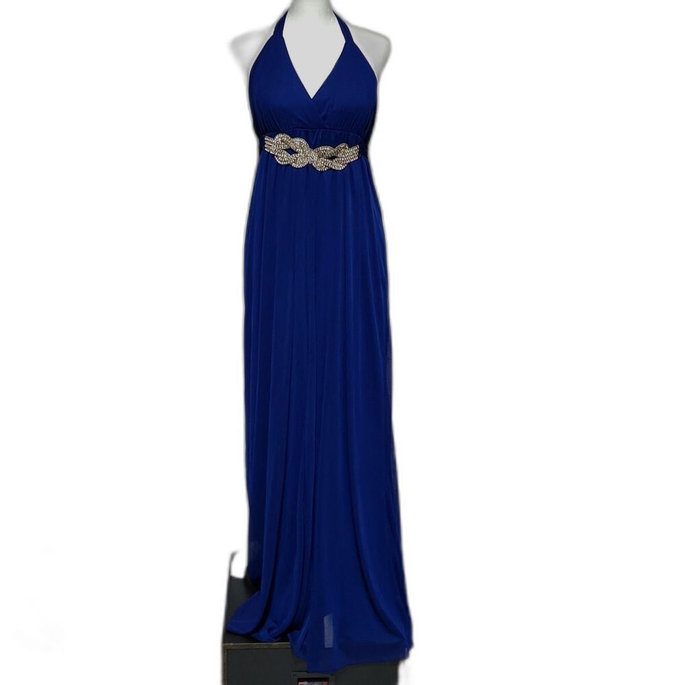 Fiesta Royal Blue/Navy Halter Maxi Dress with Jeweled Belt Size XL - Picture 2 of 11